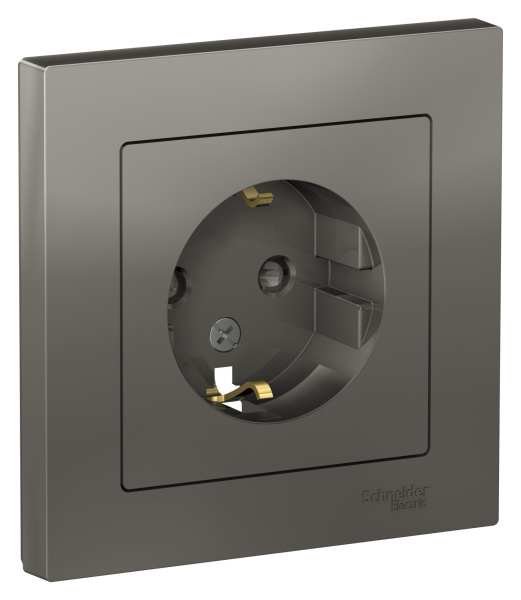 Купить Systeme Electric AtlasDesign Сталь Розетка с/з со шторками, 16А, в сборе