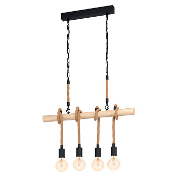 Eglo 43318 Подвес YOUNGSTOWN, 4X40W(E27), сталь, дерево, черный, коричневый