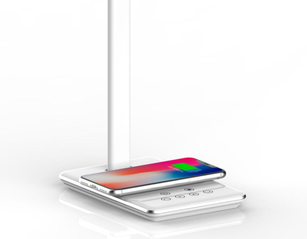 Купить Ambrella Светодиодная настольная лампа с беспроводной зарядкой и USB портом DE581 WH белый LED 2700-6400K 6W