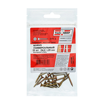 Tech-Krep Саморез ШУж 4,0х25 пот. гол. (20 шт) - пакет 102490