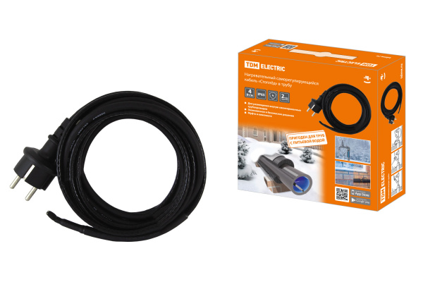 TDM Нагревательный саморегулирующийся кабель "Стоплёд" НСК4-В с вилкой, в трубу (4м/40Вт) SQ2510-0012