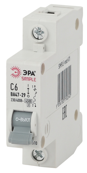 ЭРА SIMPLE-mod-01 SIMPLE Автоматический выключатель 1P 6А (C) 4,5кА ВА 47-29