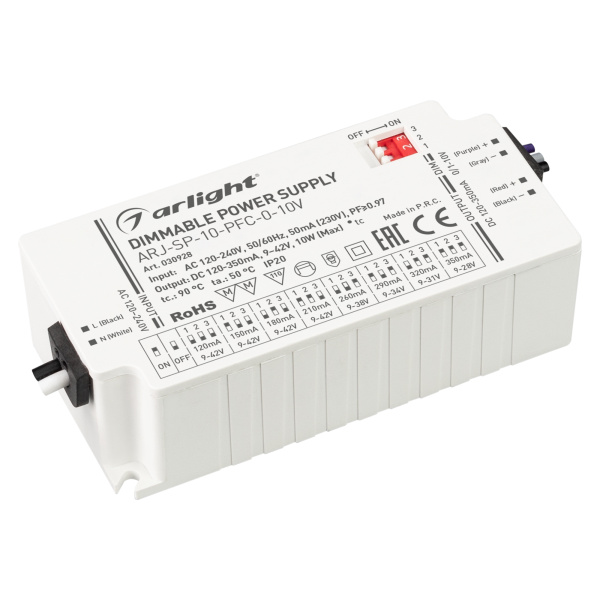 Arlight Блок питания ARJ-SP-10-PFC-0-10V (10W, 120-350mA) (IP20 Пластик, 5 лет) 030928