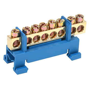 Шина «N» нулевая с синим изолятором тип «Стойка» на DIN-рейку 6x9 мм 8 групп Rexant 11-2353