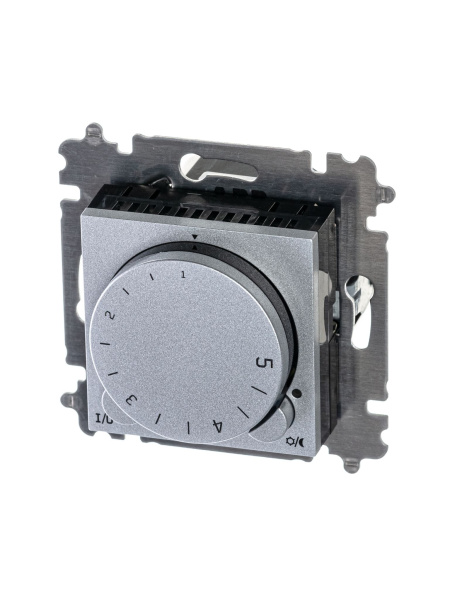 Купить ABB EPJ Levit серебро / дымчатый чёрный Терморегулятор универсальный, с поворотной ручкой, 16A, серебро/дымчатый чёрный 2CHH920003A6070