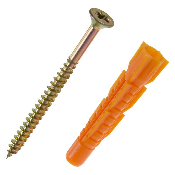 Купить Tech-Krep Саморез ШУж 5,0х70 пот. гол. + дюбель унив 8х52 (9 шт) - пакет 112941