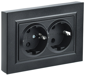 IEK BRITE Черный Розетка 2-м с/з без защ штор 16А в сборе РС12-3-БрЧ