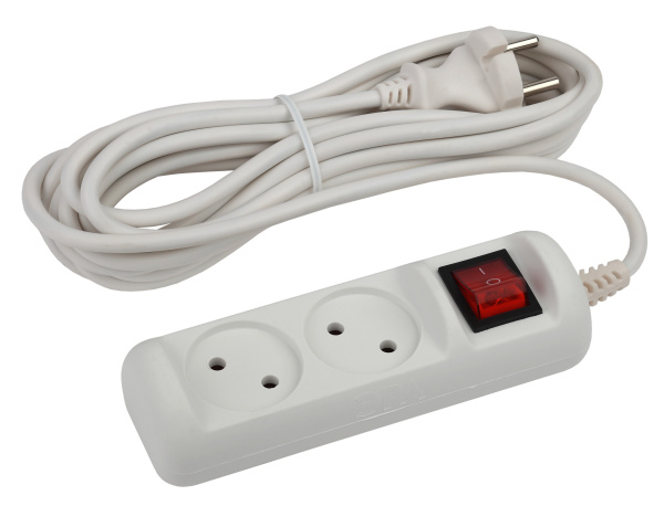 ЭРА Удлинитель электрический U-2s-3m-2x1 без заземления c выключателем 2 розетки 3м ПВС 2x1мм2 10А