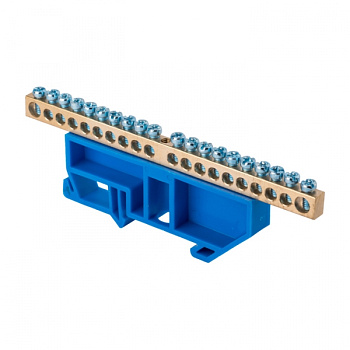 EKF PROxima Шина "0" N (6х9мм) 20 отверстий латунь синий изолятор на DIN-рейку