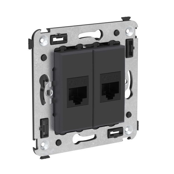 Купить DKC Компьютерная розетка RJ-45 без шторки в стену, кат.5е двойная, "Avanti", "Черный матовый"