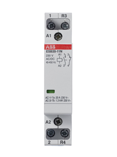 Купить ABB Контактор ESB20-11N-06 модульный (20А АС-1, 1НО+1НЗ), катушка 230В AC/DC 1SBE121111R0611