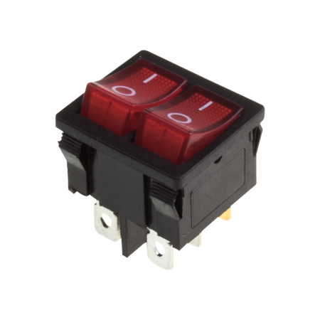 Выключатель клавишный 250V 6А (6с) ON-OFF красный с подсветкой ДВОЙНОЙ Mini Rexant 36-2160