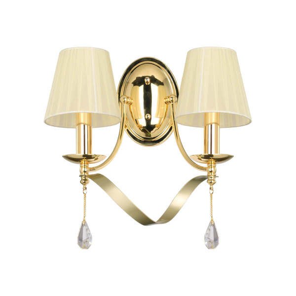 Купить Favourite настенный светильник каркас цвета золотой, плафоны из светло-бежевой ткани, декоративные элементы из прозрачного хрусталя 2596-2W