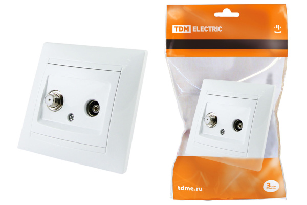 TDM Розетка TV ("мама") + SAT (F-разъем) 0-2400МГц белая "Лама" SQ1815-0020