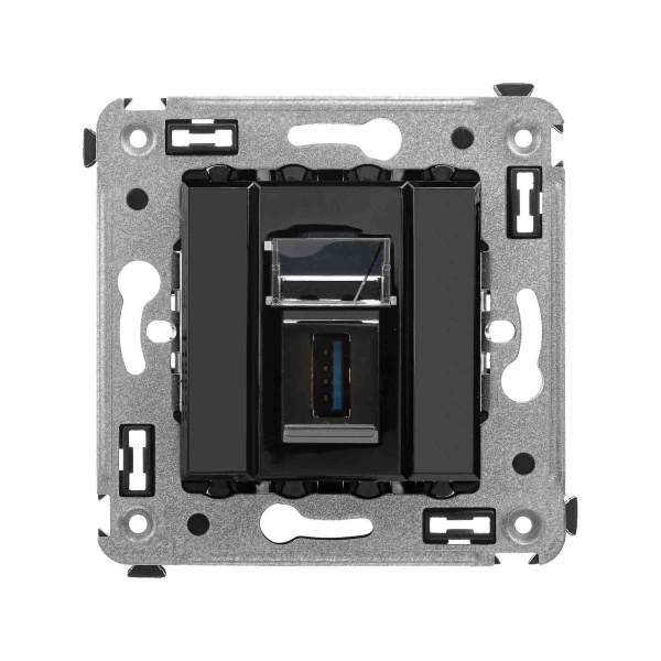 DKC USB 3.0 розетка одинарная в стену, тип А-А, "Avanti", "Черный квадрат"