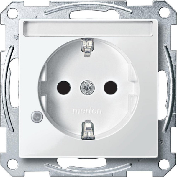 Купить SE Merten SM Полярно-Бел Розетка с/з и шторками поле для надписи + индикации(MTN2303-0319)