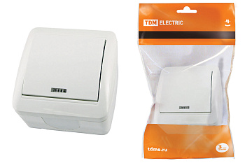 TDM Выключатель 1-кл. открытой установки с подсветкой IP44 10А белый "Селигер" SQ1818-0003