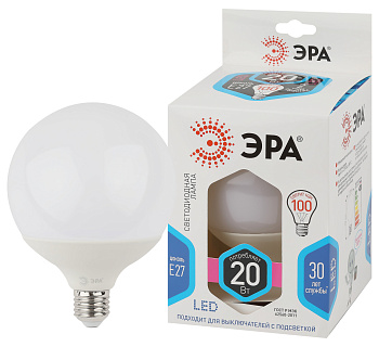 ЭРА LED G125-20W-4000K-E27 (диод, шар декор, 20Вт, нейтр, E27) (20/240)