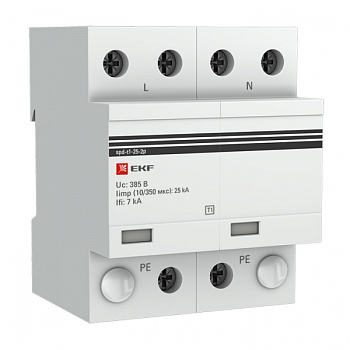 EKF PROxima Устройство защиты от импульсных перенапряжений Тип 1 Iimp 25kA (10/350?s) 2P spd-t1-25-2p