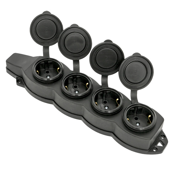 Купить EKF Basic Розетка (колодка) четырехместная с защит. крышками каучуковая 230В 2P+PE 16A IP44