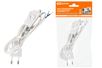 TDM Шнур с выключателем и плоской вилкой с вырезом ШУ03В ШВВП 2х0,75мм2 2 м. белый SQ1305-0021