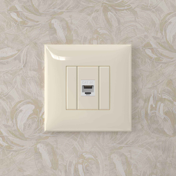 Купить DKC Компьютерная розетка RJ-45 без шторки в стену, кат.5е одинарная, "Avanti", "Ванильная дымка"