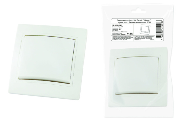 TDM Выключатель 1 кл. 10А белый "Таймыр" (пром. упак., бакелит. основание) SQ1814-0501
