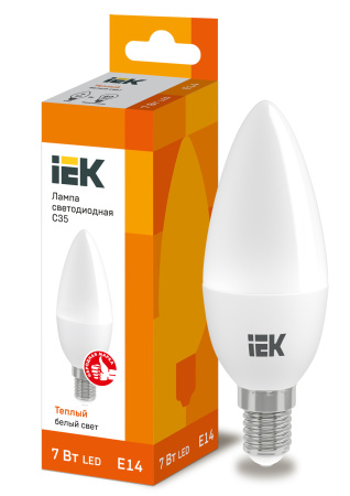 IEK Лампа светодиодная ECO C35 свеча 7Вт 230В 3000К E14 LLE-C35-7-230-30-E14