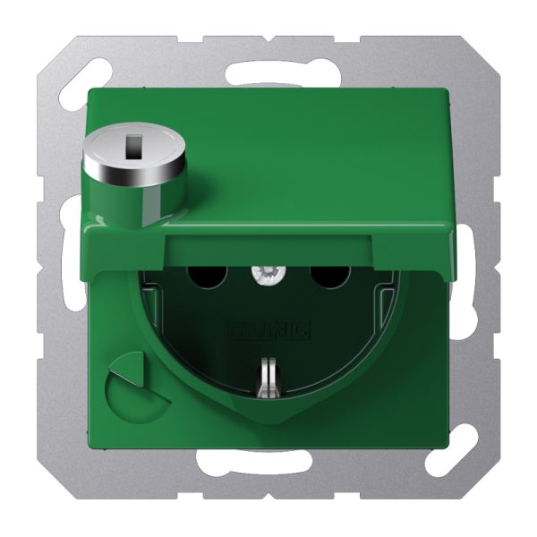 JUNG SCHUKO-розетка  с крышкой и замком, зелёная AS1520BFKLSLGN