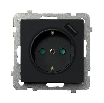 Ospel Sonata Черный металлик Розетка 1-я с/з Schuko + USB-зарядное устройство GP-1RSPUSB/m/33