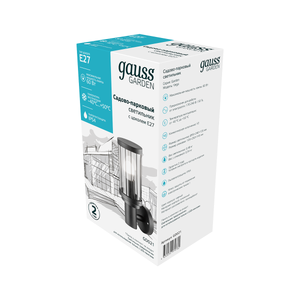Купить Gauss Светильник садово-парковый Vega на стену вверх 10.5*24*14.2cm, 170-240V / 50Hz, 1xE27, Max.60W, IP: 54, 4 GD021