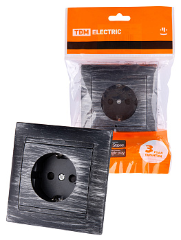 TDM Розетка 2П+З 16А 250В с защ. шт. старинное серебро "Лама" SQ1815-0652