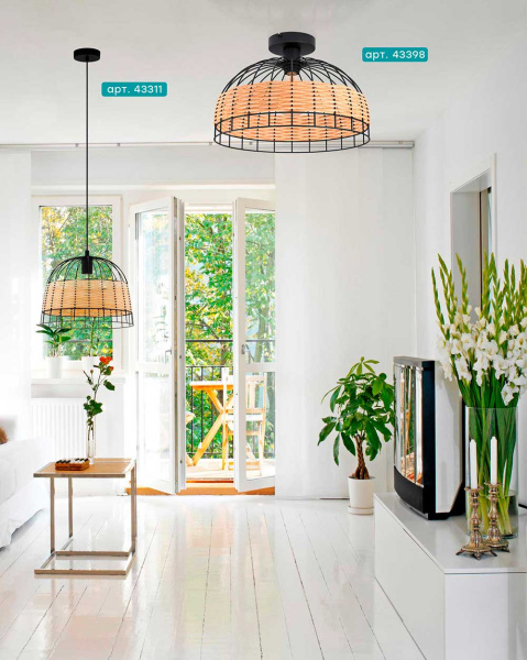 Купить Eglo 43311 Подвес ANWICK, 1x40W(E27), 370, сталь, черный/ротанг, натуральный