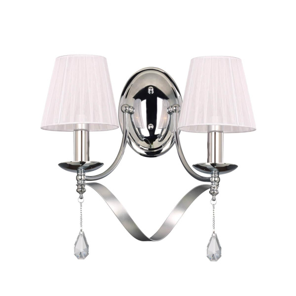 Купить Favourite настенный светильник каркас цвета серебряный с хромом, плафоны из белой ткани, декоративные элементы из прозрачного хрусталя 2597-2W