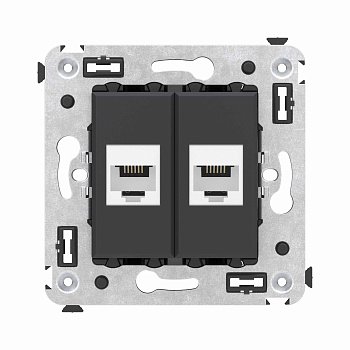 DKC Телефонная розетка RJ-12 без шторки в стену двойная, "Avanti", "Черный матовый"