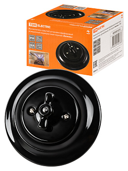 TDM Выключатель скрытой установки фарфоровый поворотный перекрёстный с ручкой (бантик) 10А черный «Болон SQ1820-0215