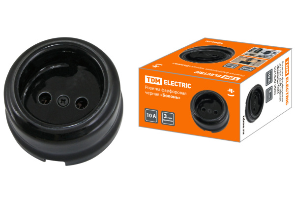TDM Розетка фарфоровая 2П 10А 250В черная «Болонь» SQ1820-0005