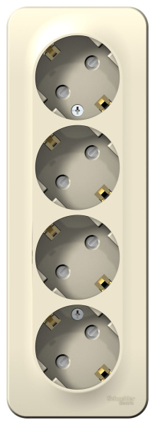 Купить Systeme Electric Blanca наруж Молочная Розетка 4-ая с/з со шторками 16А, 250В, изолир. пластина