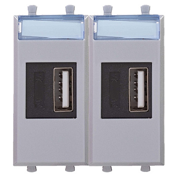 DKC USB зарядное устройство модульное,  "Avanti", "Закаленная сталь", 2модуля