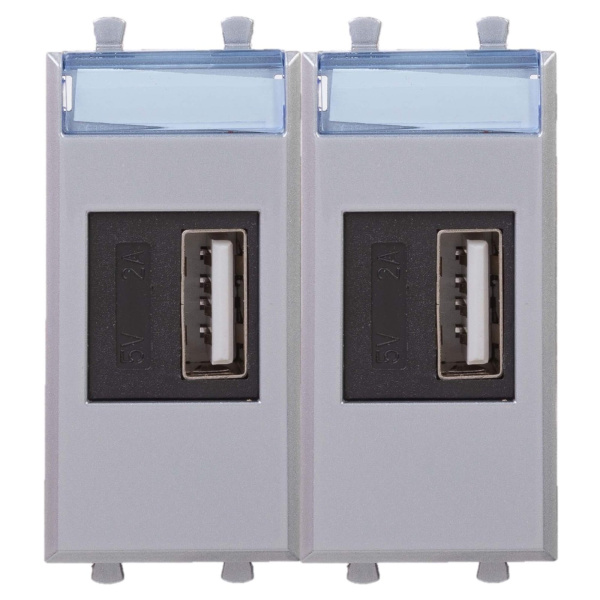 DKC USB зарядное устройство модульное,  "Avanti", "Закаленная сталь", 2модуля