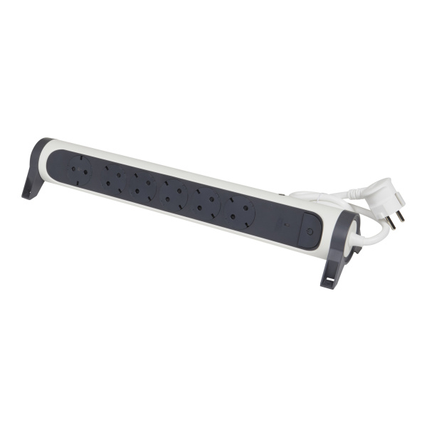 Legrand Revolution Комфорт Бело-черный Удлинитель 4x2К+З с выкл., кабель 1,5м, плоские розетки, с ИПМ и защитой от перегрузки, фиксируемый поворотный 694526