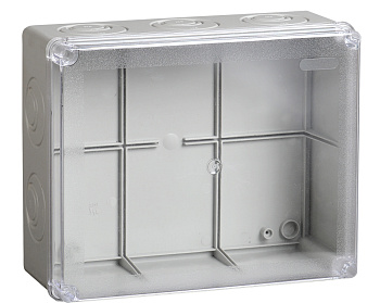 IEK Коробка КМ41275 распаячная для о/п 240х195х90 мм IP44 (RAL7035, прозр. кр., кабельные вводы 5 шт)