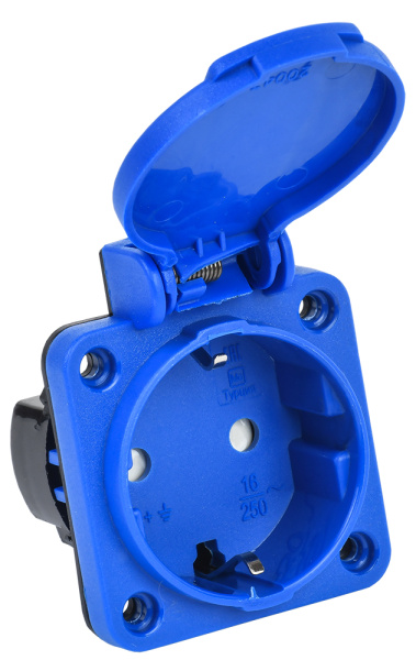 IEK РП15-3 розетка панельная  2Р+РЕ 16А з/к з/ш кр. IP44 син. MAGNUM PSN71-016-3-3-44-K07