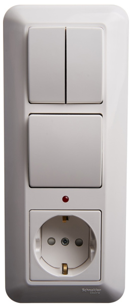 Купить SE Wessen Прима внутр Бел Блок: Розетка с/з + Выключатель 1-кл. с подсветкой + Выключатель 2-кл. (опт.упак.) BK2VR-005A-B