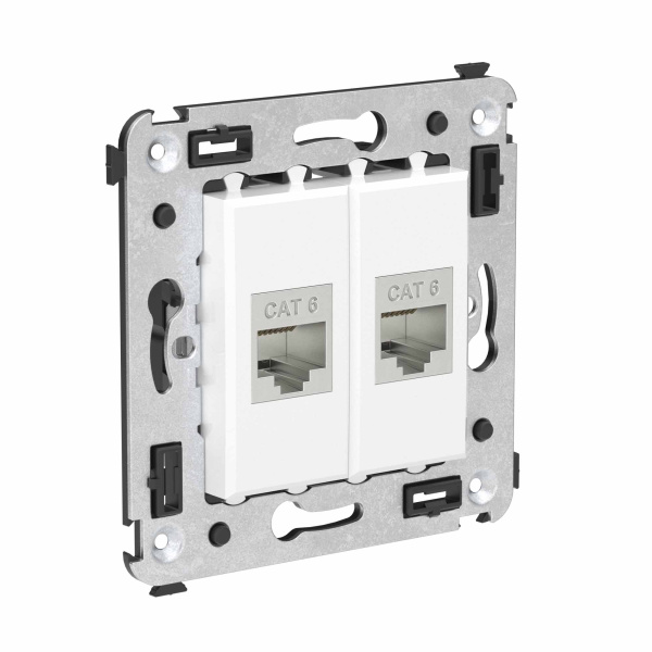 Купить DKC Компьютерная розетка RJ-45 без шторки в стену, кат.6 двойная экранированная, "Avanti", "Белое облако"