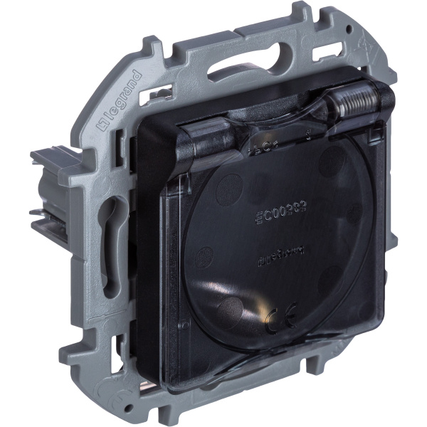 Купить Legrand INSPIRIA Антрацит Розетка 2К+З IP 44 с откидной крышкой и шторками - немецкий стандарт - 16 А - 250 В 673743