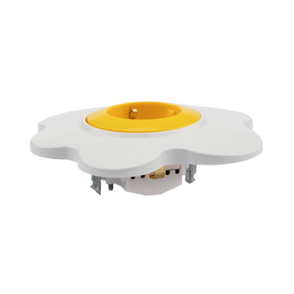 Купить Kranz Розетка одноместная HAPPY с/у, с заземлением и защитными шторками Яичница, желтая/белая KR-78-0631