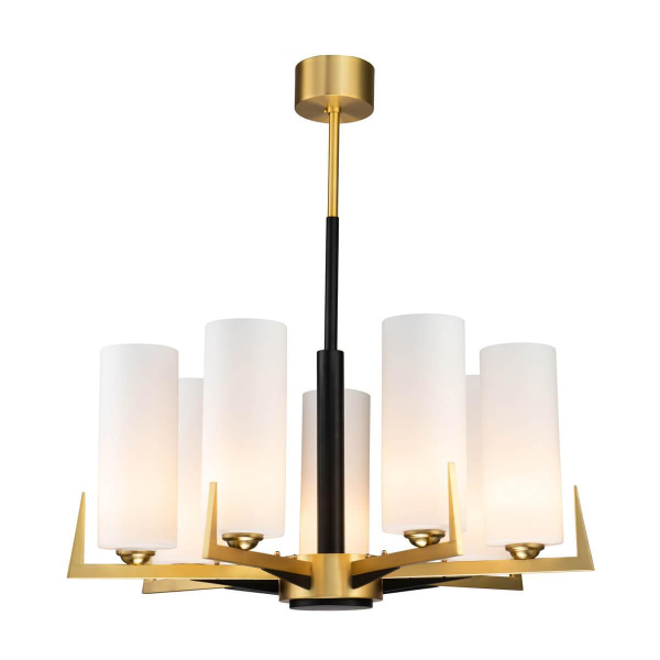 Favourite 2623-7P подвесная люстра Каркас цвета латунь с элементами черного цвета, плафоны из белого матового стекла