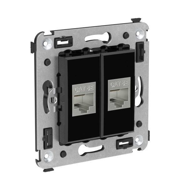 Купить DKC Компьютерная розетка RJ-45 без шторки в стену, кат.5e двойная экранированная, "Avanti", "Черный квадрат"