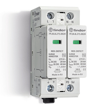 Finder Устройство защиты от импульсных перенапряжений УЗИП тип 2 (2 варистора); модульный, без доп.контакта; степень защиты IP20 7P2782750020